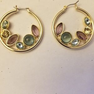 Multi-Stone Front-Facing Gold Hoop Earrings